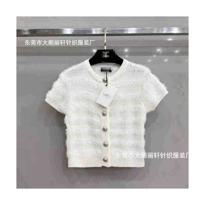 Balmain High-End Two-Color French-Style Gentle Knit Cardigan for Women, New Summer Model, Slimming, Elegant, Versatile Short-Sleeve Top