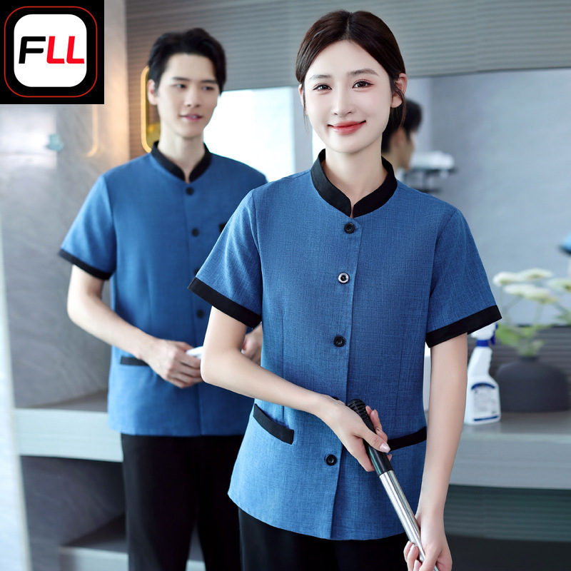 Hotel cleaning clothes summer clothes room attendant work clothes short sleeve hotel property cleaning PA aunt uniform