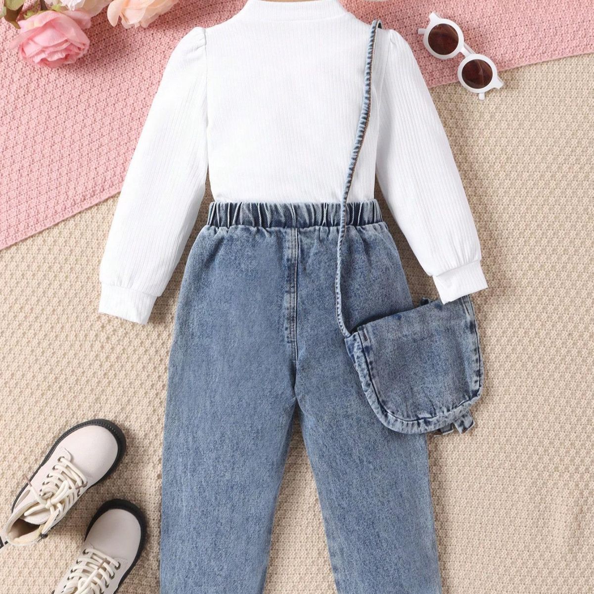 Pantaloni a maniche lunghe nuovi e caldi in vendita per ragazze autunno e inverno 2024 + borsa in denim carina alla moda_voghion.com