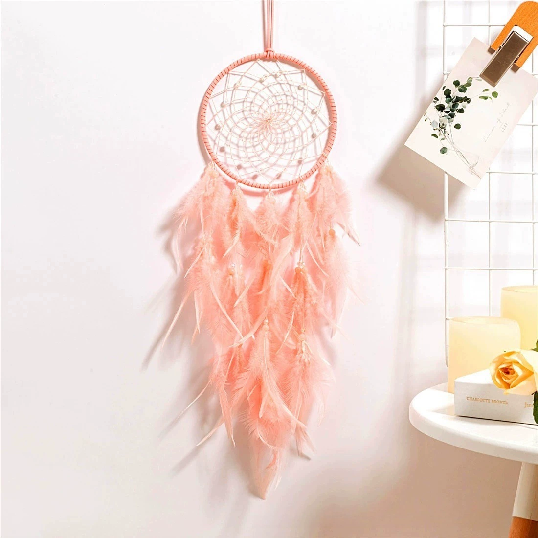 Сетчатая ловушка для снов индейская подвеска для спальни, оберег-феник Boho ветерок с опцией LED-лампы