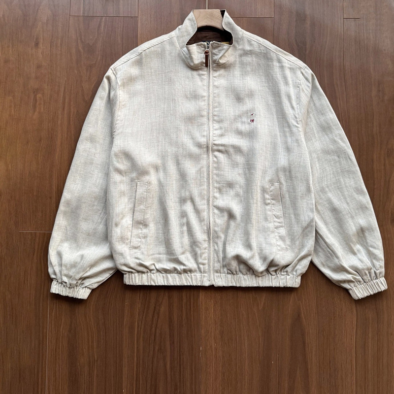 Old Money Style Linen Stand Collar Jacket for Men, Spring and Autumn Thin Breathable Loose Zipper Casual Coat for Commuting