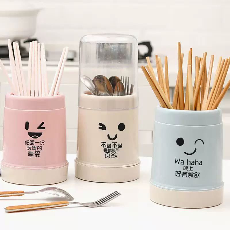 Cartoon Kitchenware Dustproof Chopsticks Set with Storage Box, Spoon, and Drying Rack