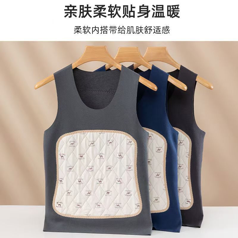 Camel wool men's warm vest for autumn and winter wear thickened fleece-lined seamless plus size heating patch base vest vest
