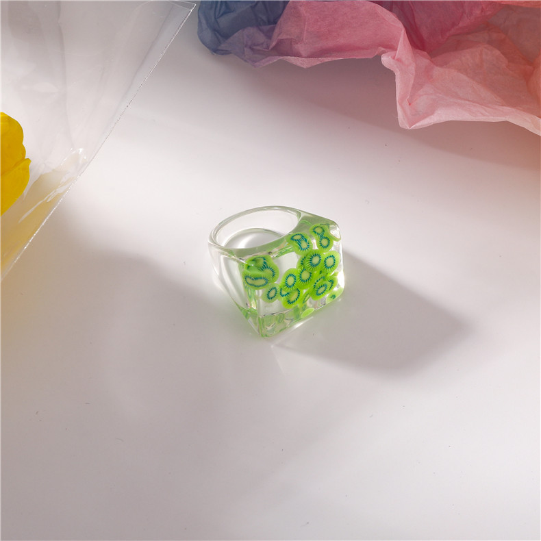 Korean Resin Transparent Fruit Square Ring display picture 11