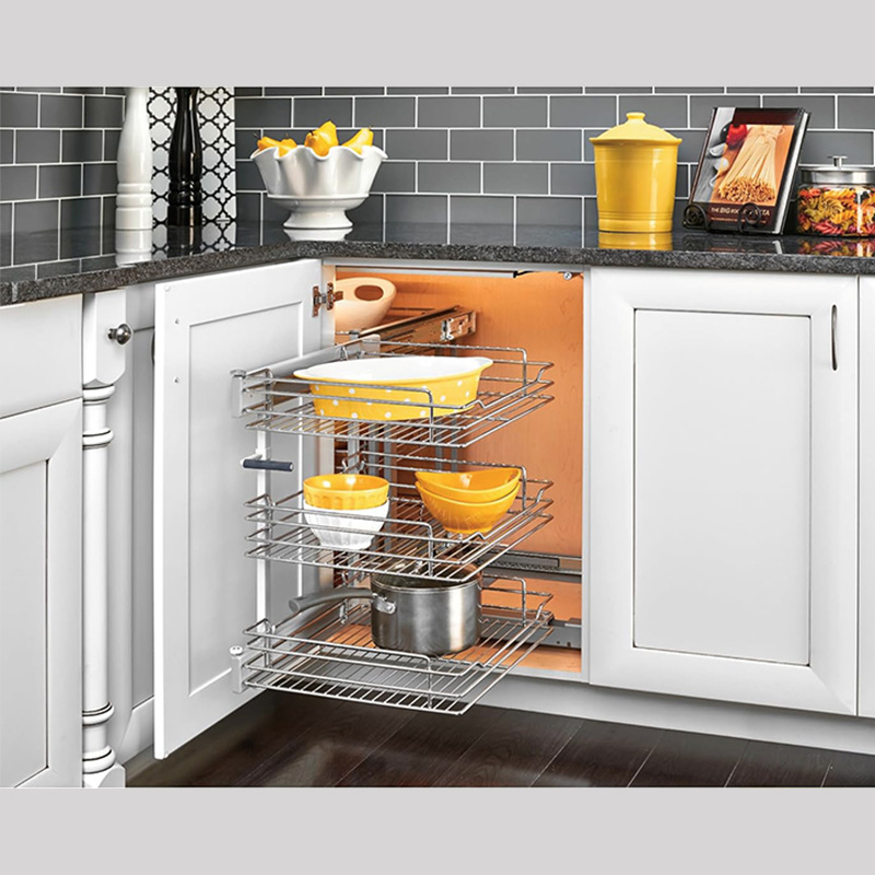 Esquina del gabinete transfronterizo completamente abierta, pequeño monstruo, canasta de tiro de tres capas, cocina, rejilla de almacenamiento de cajón de línea redonda incorporada, esquina