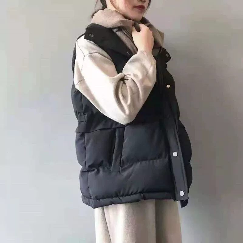 Жилет с пухом, короткие демисезонные тёплые джинсы для студентов, oversize, корейский стиль