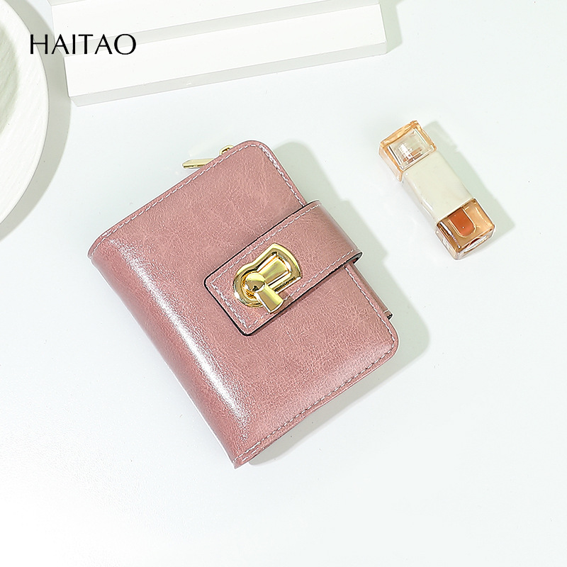 2025 nueva billetera de tres pliegues de venta caliente transfronteriza, billetera corta con múltiples tarjetas, estilo de explosión de piel de aceite