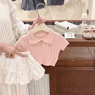 女童夏季套装2026新款宝宝洋气针织短袖儿童时尚花苞裙休闲两件套