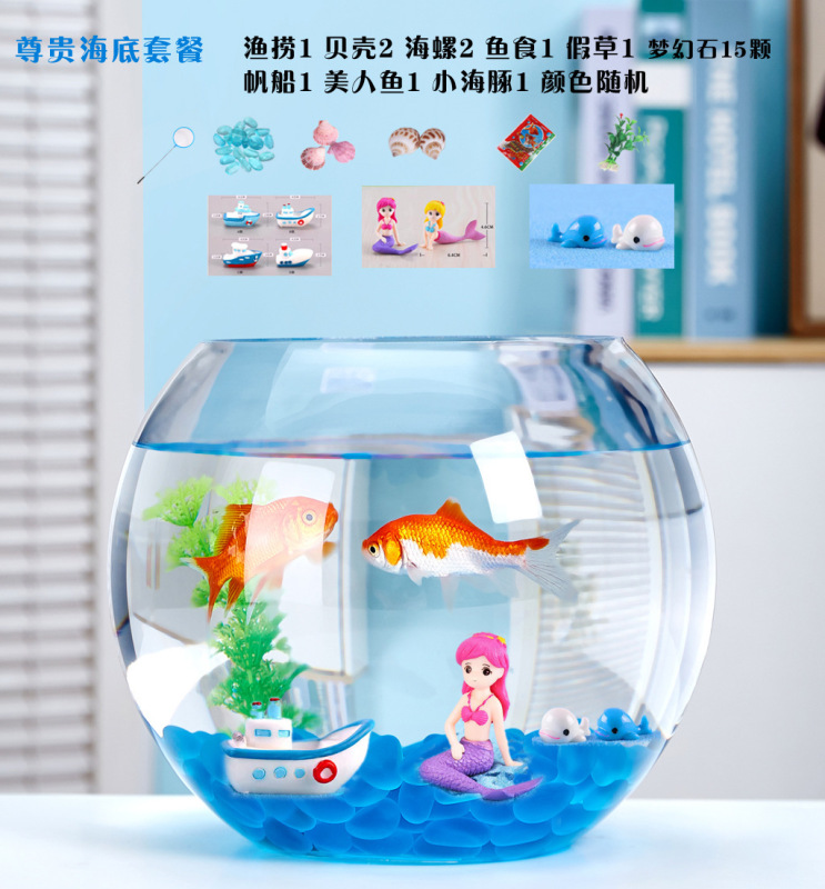 オフィスの小さな水槽は透明なガラスの亀のかめの客間の家庭のデスクトップの円形のミニ金魚鉢を厚くします。|undefined