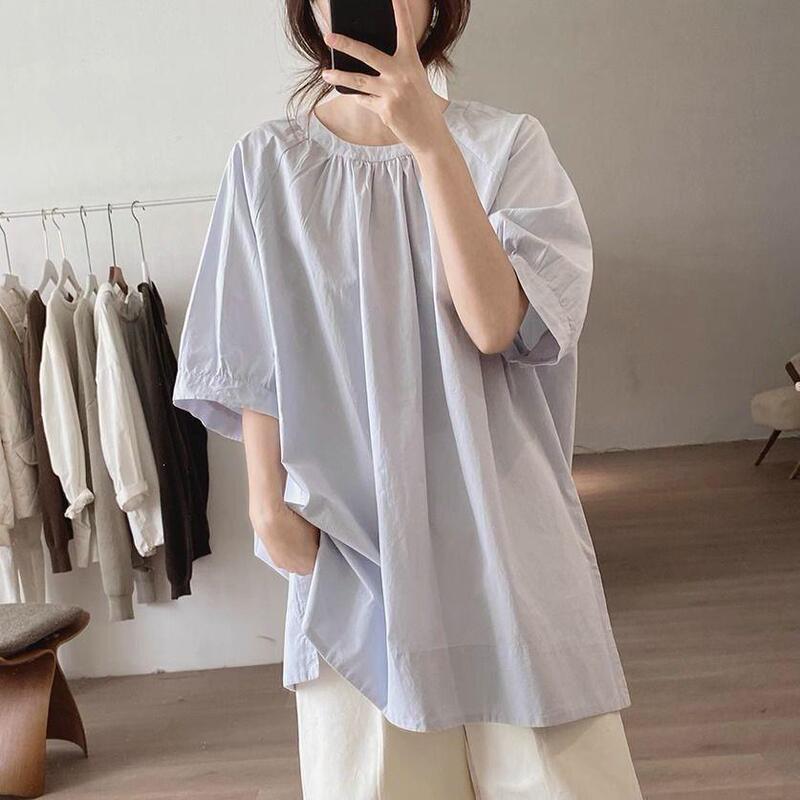 Cotton Shirt Dress for Women, New Summer Style, Loose Fit, Plus Size, Slimming, Simple, Unique Design, Mid-Length, Pleated Top Cotton Shirt Dress for Women, New Summer Style, Loose Fit, Plus Size, Slimming, Simple, Unique Design, Mid-Length, Pleated Top