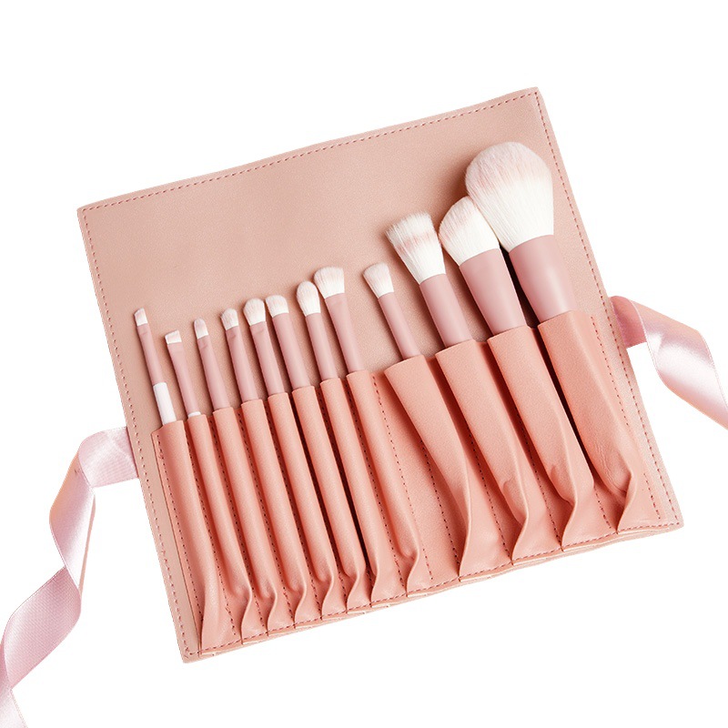 Nuevo Rosa cielo claro 12 pinceles de maquillaje traje suave chica polvo suelto cepillo herramientas de belleza maquillaje cepillo traje