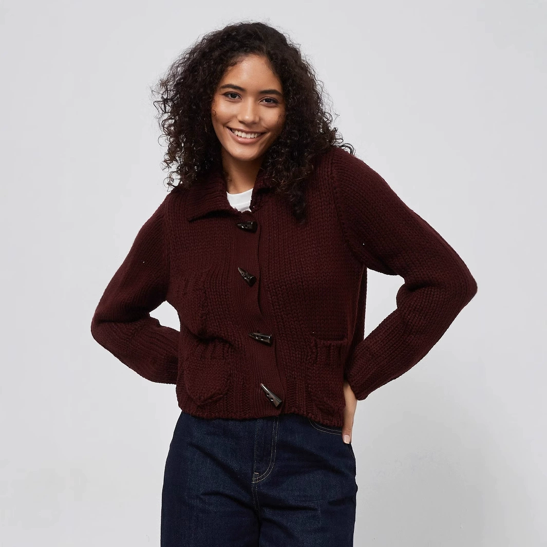 Трансграничная электронной коммерции женская одежда оптом европейский и американский стиль моды рога свитер куртка осень зима новый трикотажный кардиган с отворотом