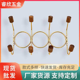 墙上挂衣钩铁艺木珠双排钩墙壁挂钩客厅浴室收纳挂衣架实心排衣钩