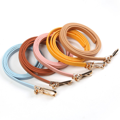 New Color-Matching Versatile Belted Dress with Sweater, Slim Leather Belt for Women, Needle and Button PU Small Waist Belt, Korean Style