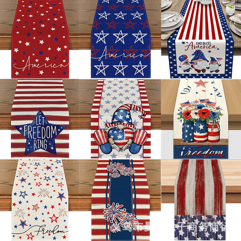 跨境热销美国独立日桌旗居家厨房装饰爱国美国旗晚宴假日派对桌巾
