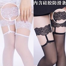 现货防滑硅胶蕾丝花边蝴蝶结吊带丝袜性感情趣od超薄过膝长筒黑丝