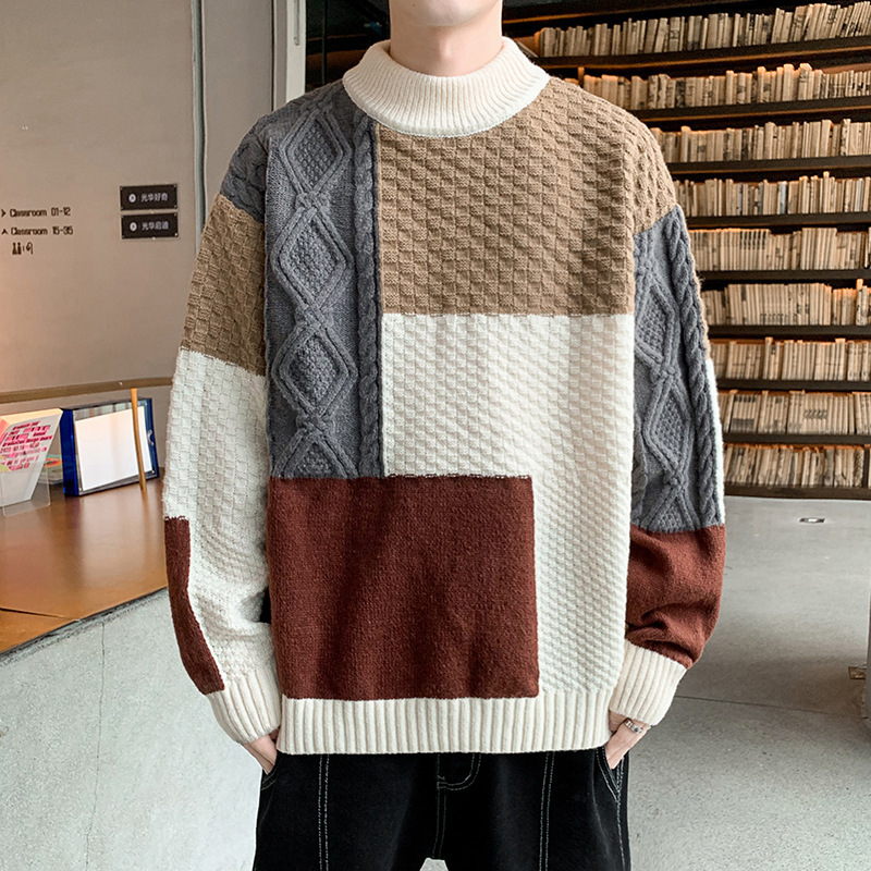 Cross-border hot sale men's half turtleneck loose sweater sweater plus size men's sweater factory direct sales Cross-border hot sale men's half turtleneck loose sweater sweater plus size men's sweater factory direct sales