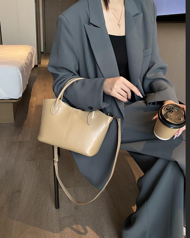 Túi tote da bò thật đeo chéo nữ nhiều ngăn dung tích lớn 28×10×18 cm — đen chi tiết 15