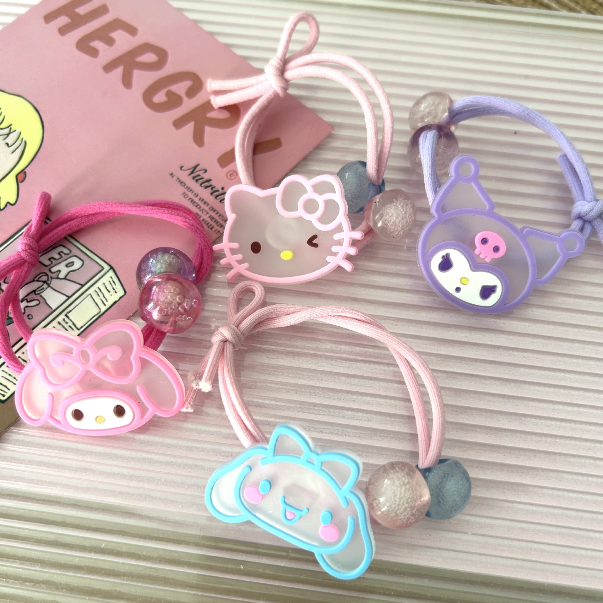 Sanliou cuerda para el cabello de niños lindos Kuromi dibujos animados tiras de goma de cola de caballo cuerda de cabello de alta elasticidad joyas para el cabello de niña