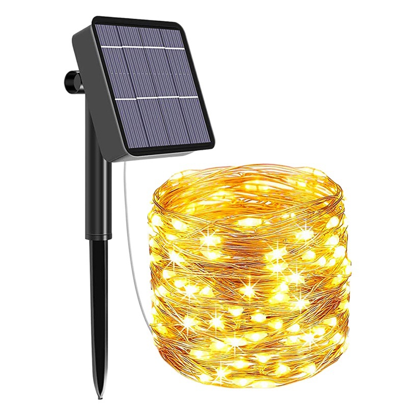 100-cabeza LED luz solar Cadena de alambre de cobre lámpara de vacaciones Lámpara decorativa jardín al aire libre lámpara de color patio Cadena de Luz 8 funciones