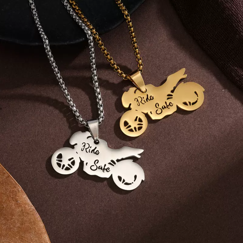 跨境摩托车不锈钢吊坠项链女士男士银色机车毛衣链饰品项链