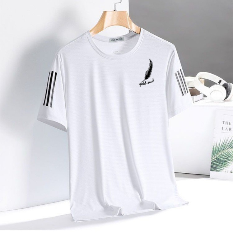 夏の男性の氷糸半袖tシャツ男性のゆるい丸首半袖tシャツの大きいサイズはシンプルで、速乾性の上着に合わせています。|undefined