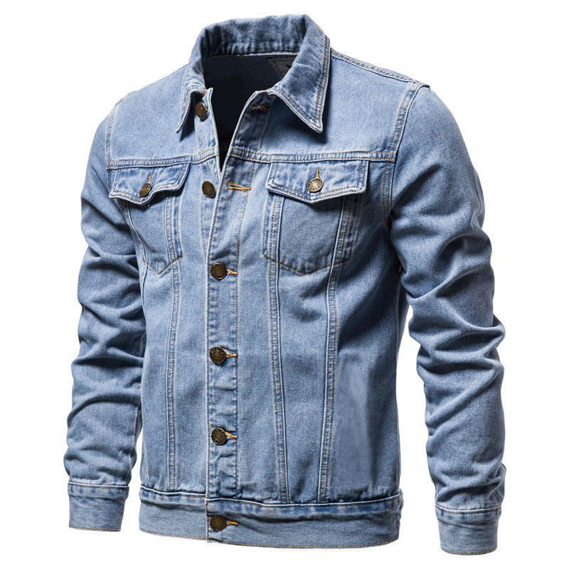 2023 foreign trade spring new men's slim denim jacket Korean version of large size fashion casual cardigan coat wholesale