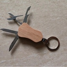 专业批发 广告礼品多开小刀 多功能折叠刀 木柄多功能小刀