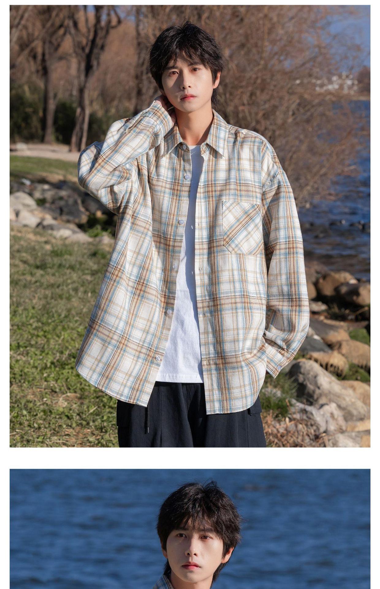 Camisa polo de manga comprida aos quadros para homem e mulher_voghion.com