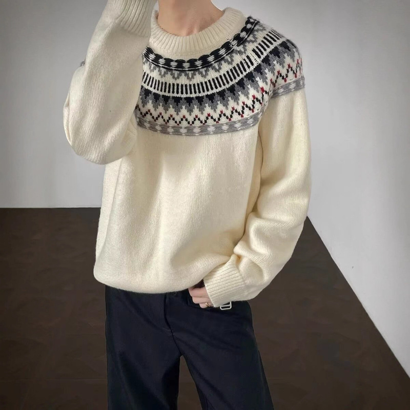 Scandinavian Fair Isle Sweater Autum Loose Retro Jacquard Inner Wear for Men and Women Korean Style Bottoming Shirt Tops