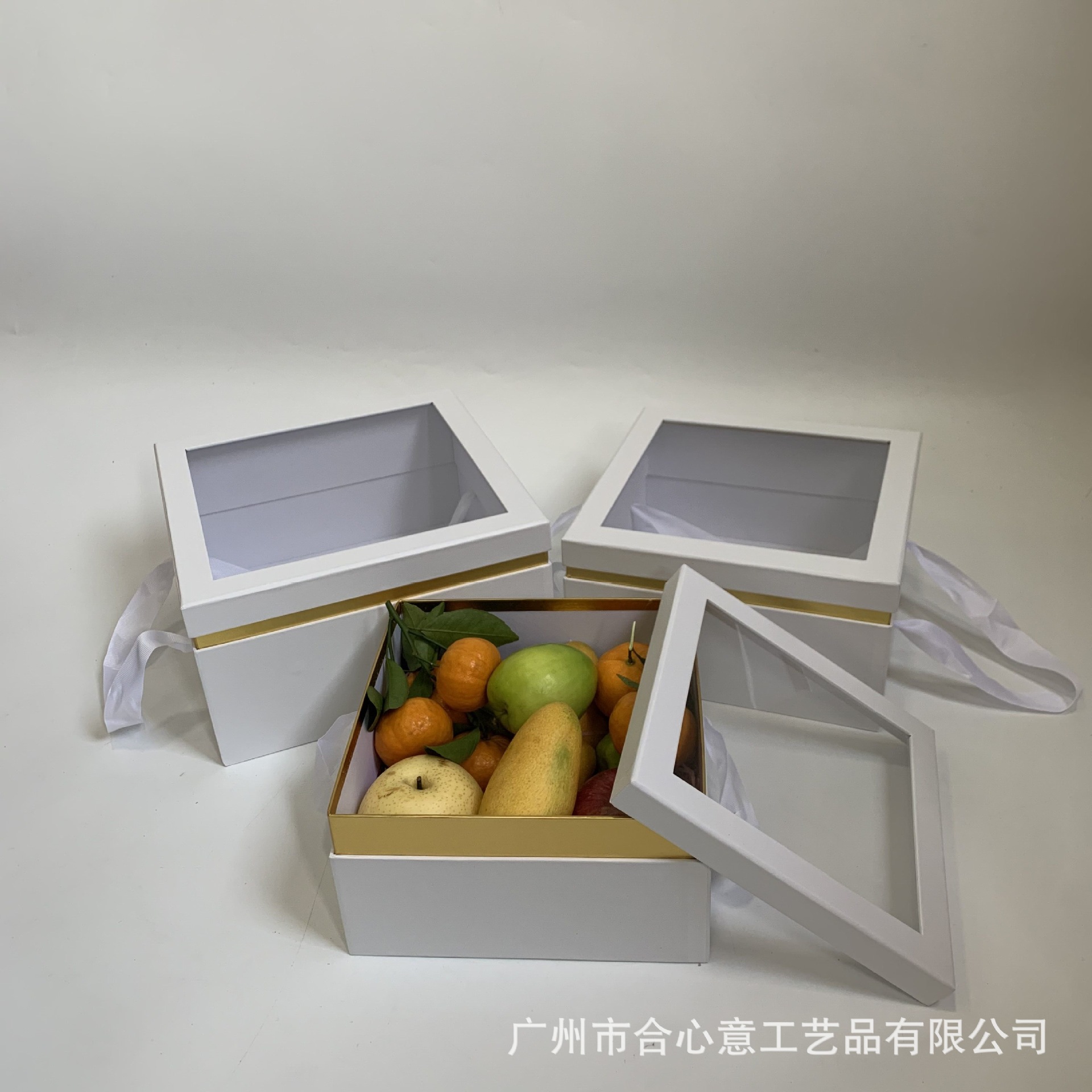 手提PVC透明开窗正方形鲜花水果盒礼品盒三件套永生香皂伴手礼盒