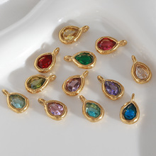 现货DIY饰品配件生辰石水滴椭圆单吊诞生石不锈钢12月生日石吊坠