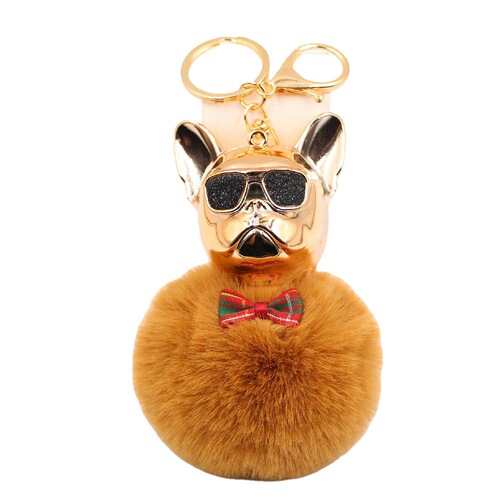 New cross-border cool dog creative sunglasses French bulldog car pendant cute dog keychain fur ball bag pendant