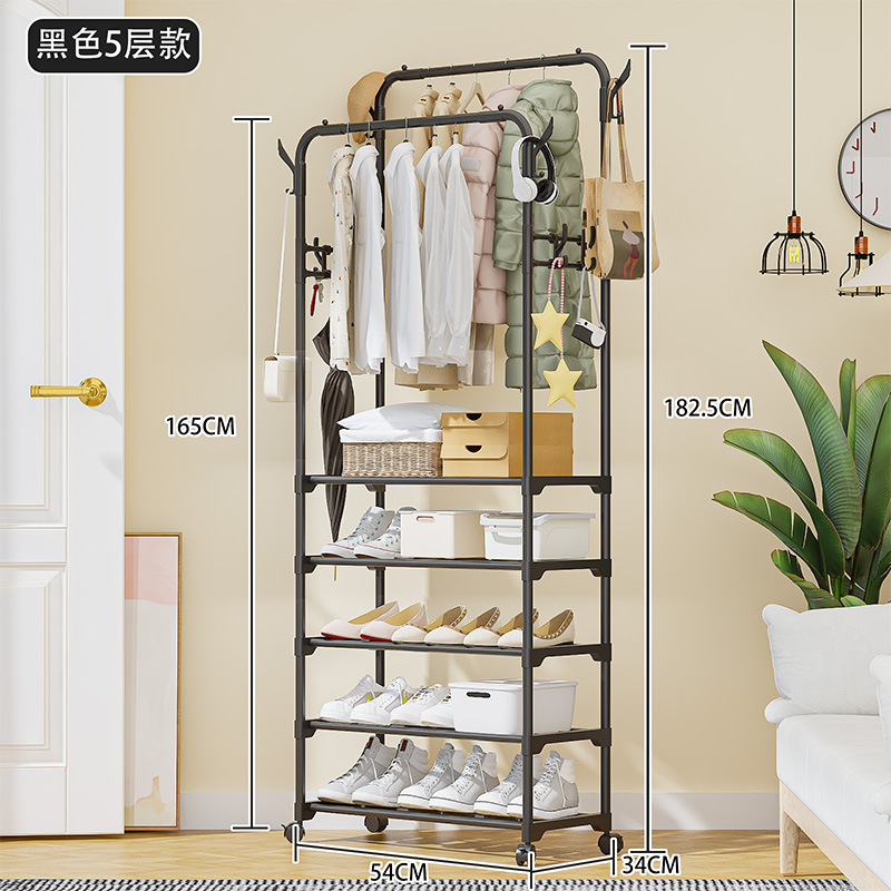 Perchero Multiuso de Pie de Acero Inoxidable Móvil con Doble Barra para Dormitorio