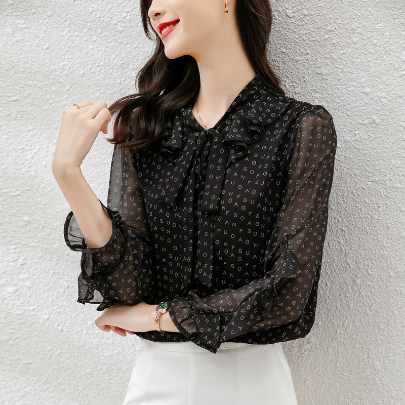 2024 Perspective Autumn Fashion Shirt Women's Western-style Long-sleeved Transparent Silk Top Korean-style Ultra-thin Sun-protective Clothing for Women