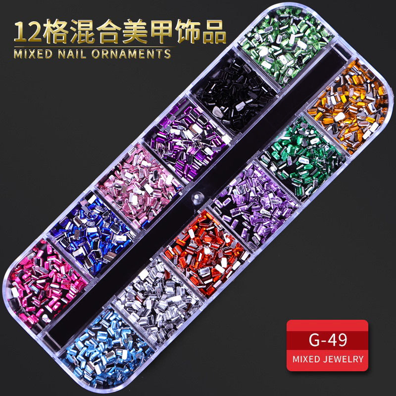 Juego completo transfronterizo de 12 compartimientos de remaches de metal, diamantes de imitación, Xingyue, piezas de concha de diamantes, accesorios para uñas, adornos para uñas