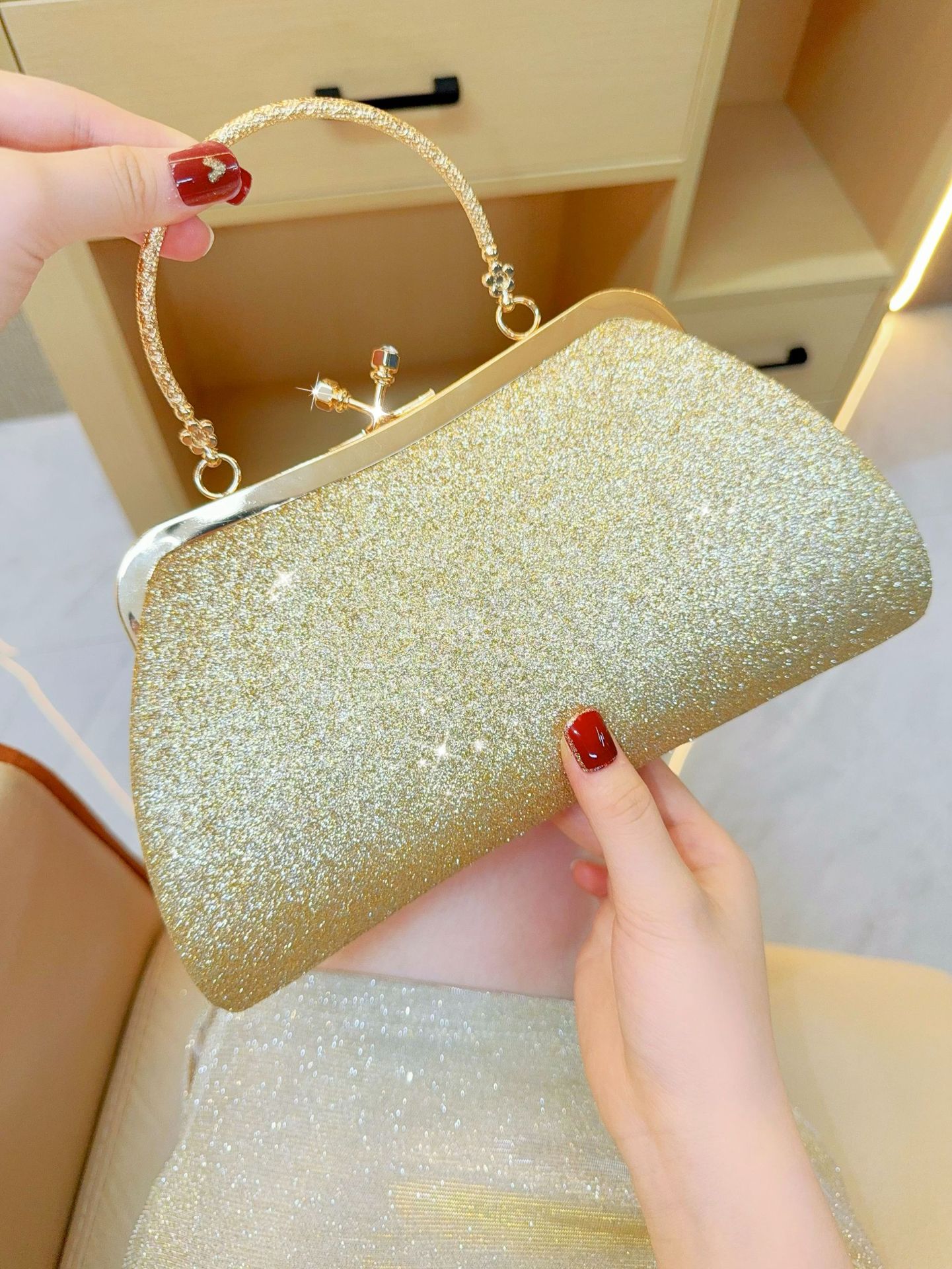 Nouveau sac de soirée à bandoulière simple avec pompon et diamant, sac Qipao à main pour femme_voghion.com