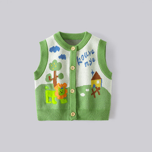 Kuwa Mi Autumn Children's Knitted Vest Cute Fun Cartoon Sweater Double Sleeveless Cardigan Boys' Warm Vest