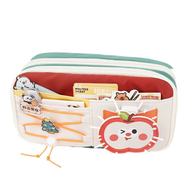 Apple, cute capacious pencil case, high quality multilayer stationery for students, drawstring, new collection
