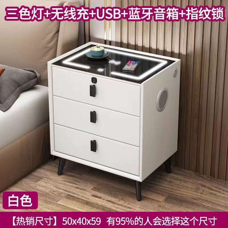 Mesa de cabecera inteligente de madera sólida de tres tiros gabinete multifuncional para dormitorios domésticos muebles modernos y simples armario de cabecera