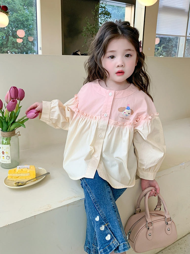 Camisa degradada para niñas, modelos de primavera y otoño 2025, nuevos estilos, camisas de estilo occidental para niños, blusas de primavera para niñas y niñas