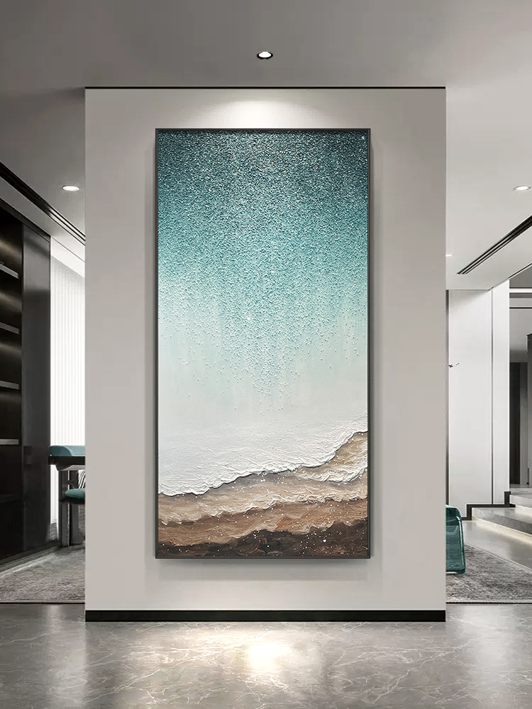 抽象手绘油画现代简约玄关画轻奢高级感正对门走廊装饰画立体肌理