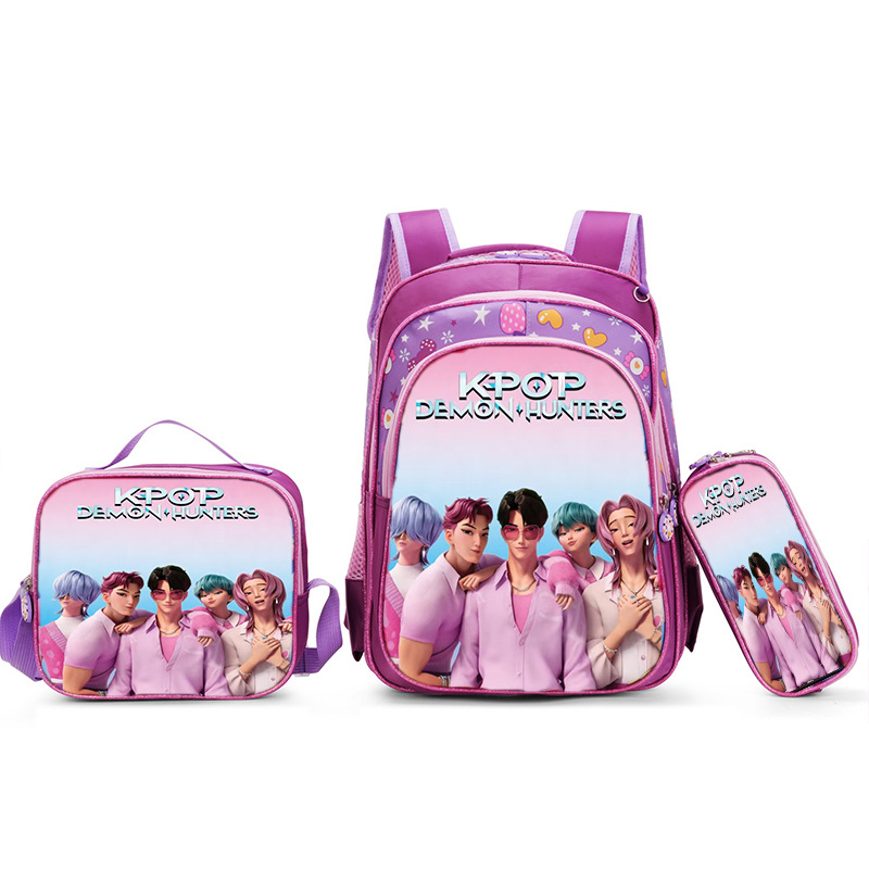 Nuevo Kpop América del Sur 16 pulgadas tres piezas juego de tirón para niños 3D brujas caza mochila de hombro para estudiantes doble espalda