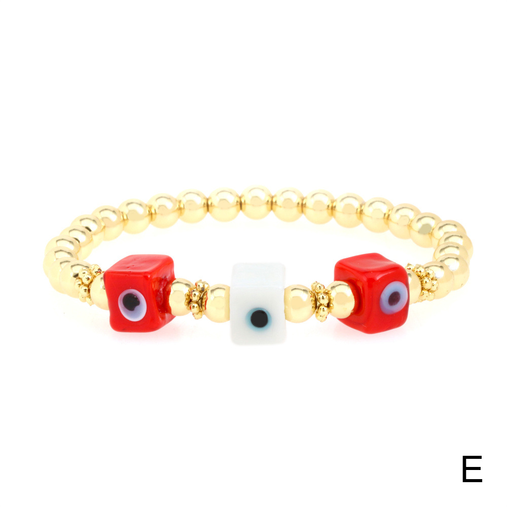 Fashion Devilu0027S Eye Square glass Copper Beaded Gold Plated Bracelets 1 Piece