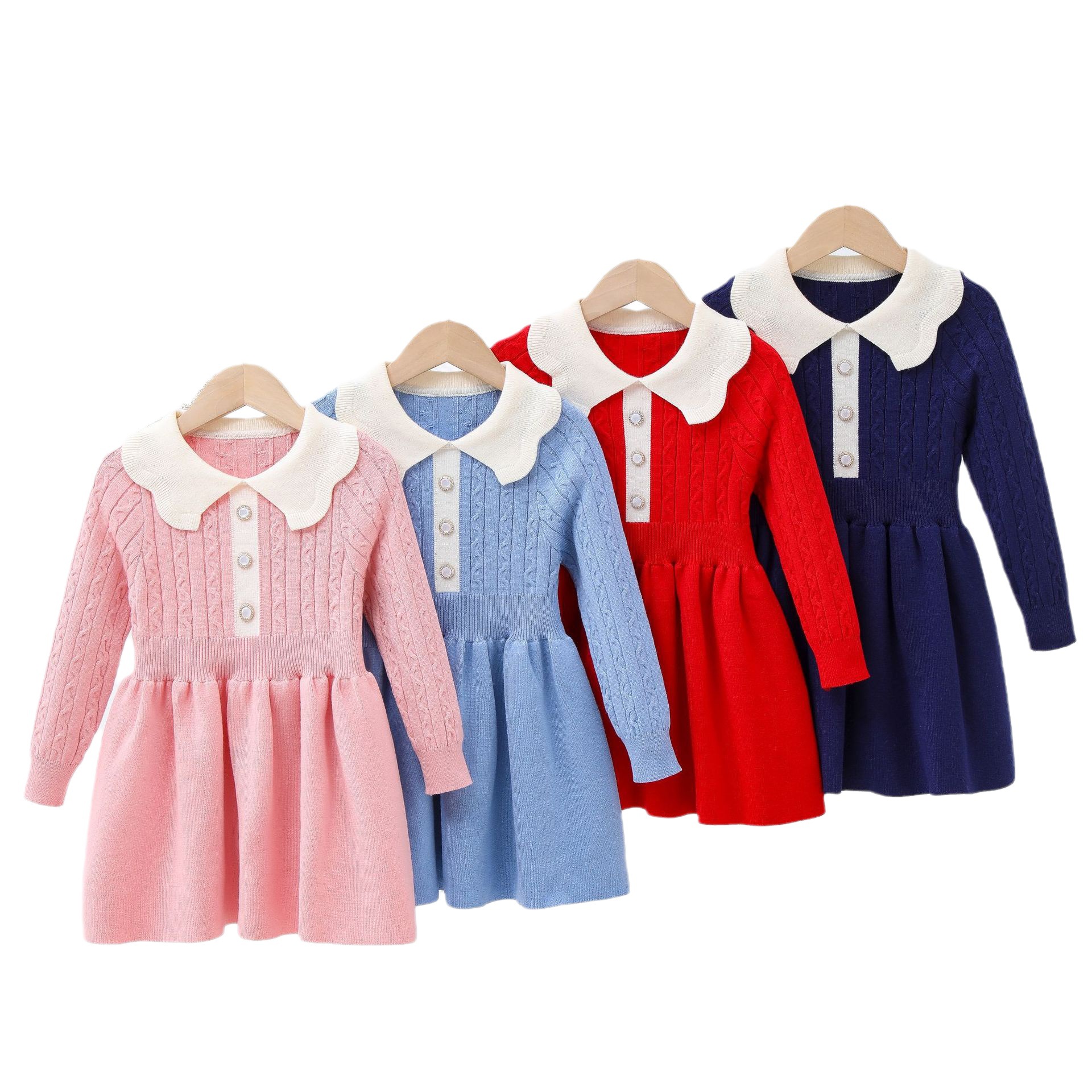Children's knitting 2023 new lace doll collar Fried Dough Twists slim and versatile solid baby girl dress_voghion.com