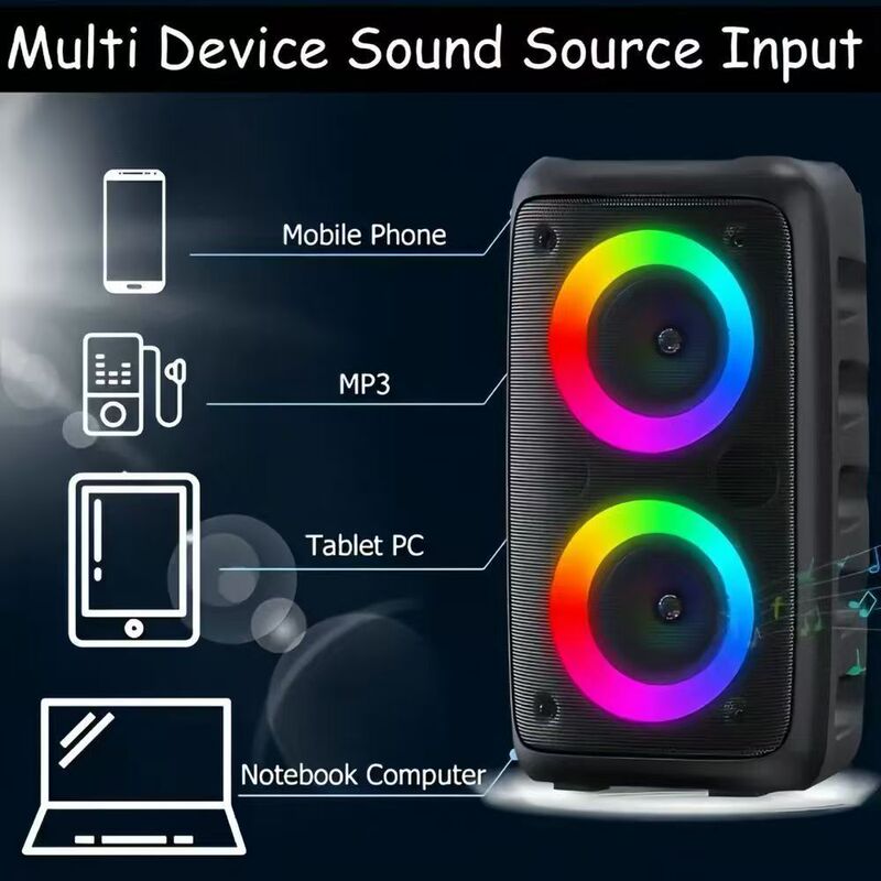Cross-border Colorful Bluetooth Speaker Subwoofer Outdoor Square High Volume All-in-One Karaoke Speaker with Microphone Cross-border Colorful Bluetooth Speaker Subwoofer Outdoor Square High Volume All-in-One Karaoke Speaker with Microphone
