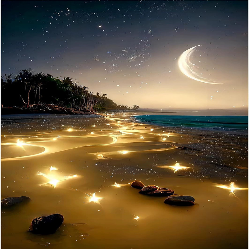 Pintura de diamantes DIY transfronteriza al por mayor, 5D, superventas, con diseño de luna junto al mar, diamantes redondos, diamantes completos, diamantes cuadrados, pintura decorativa para sala de estar