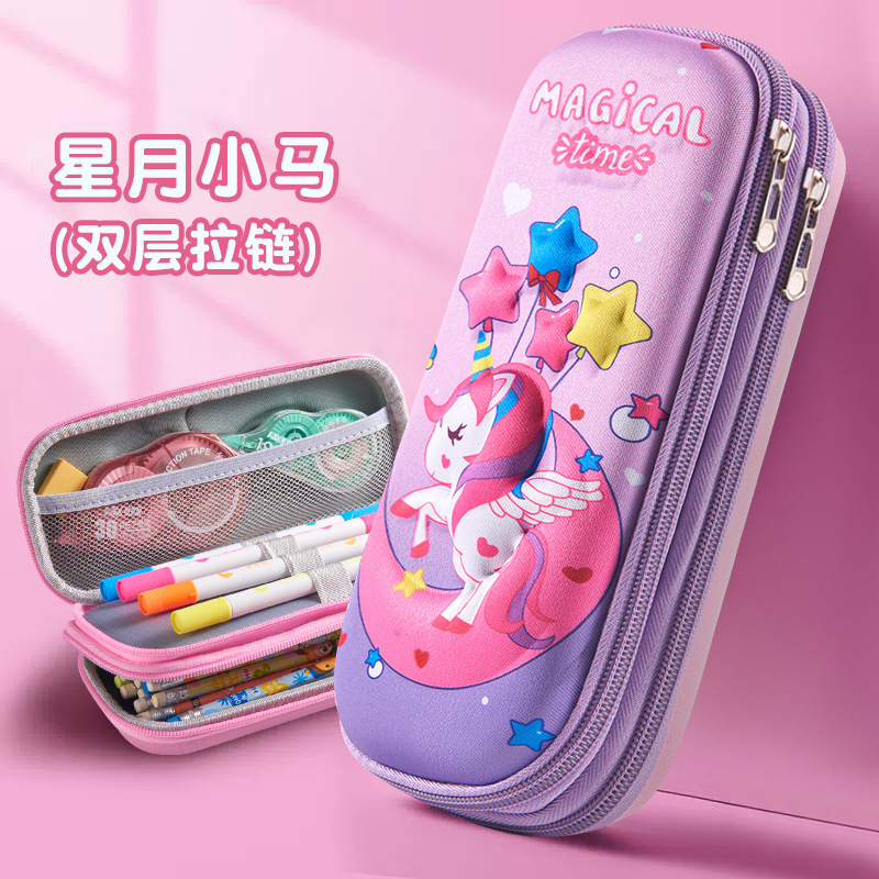 Doble cremallera 26 nueva caja de papelería 3D para niños de gran capacidad de dibujos animados lindos bolsas de lápiz para estudiantes de primaria