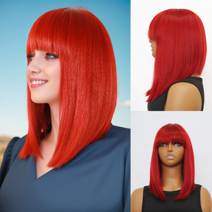 Europe and the United States cross-border new color Bobo head can be hot high temperature silk red mechanism headgear bangs collarbone hair