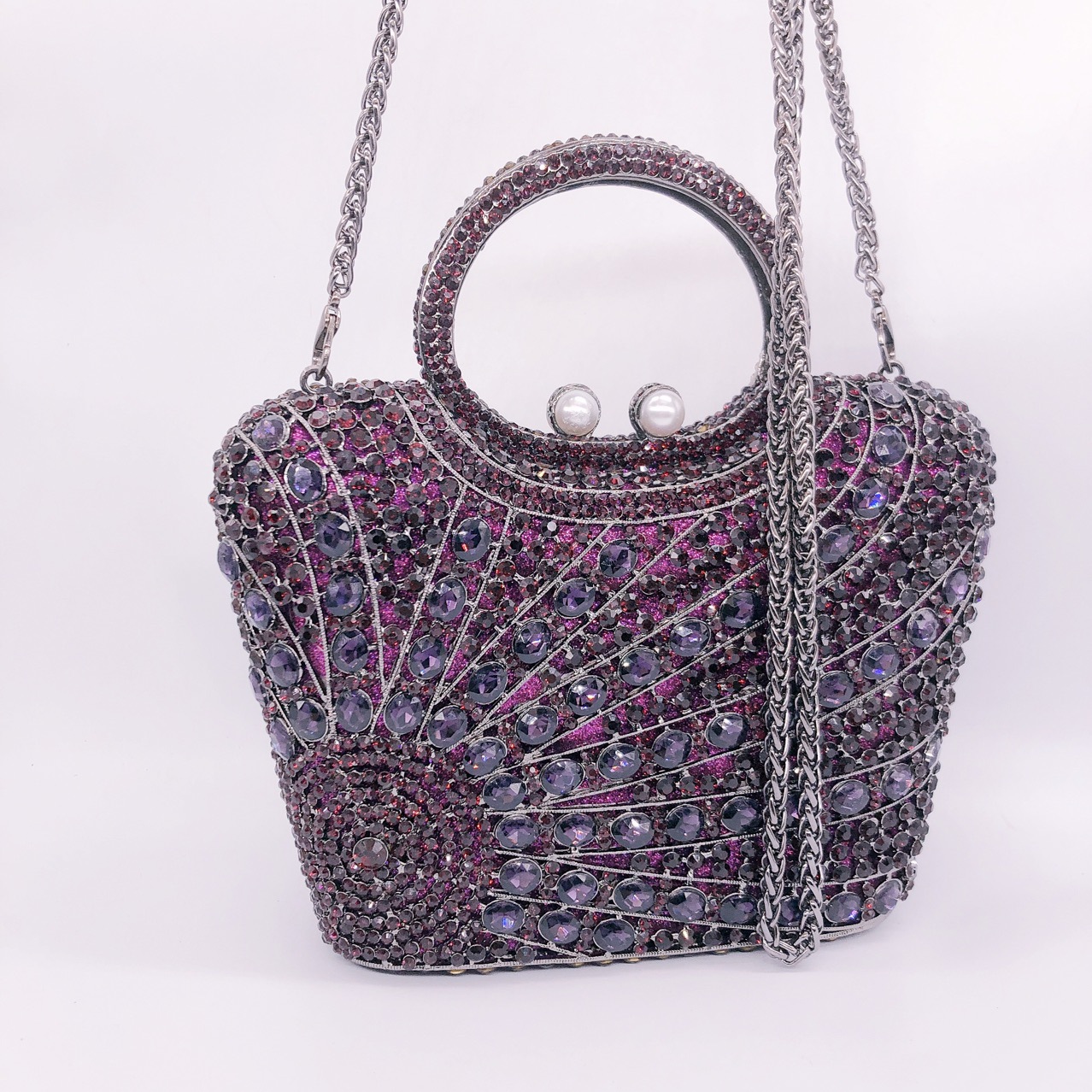 Túi clutch nữ đính đá dạ hội dáng đứng đeo chéo xách tay phong cách châu Âu — bạc, Bạc AB, màu vàng, Champagne màu chi tiết 15